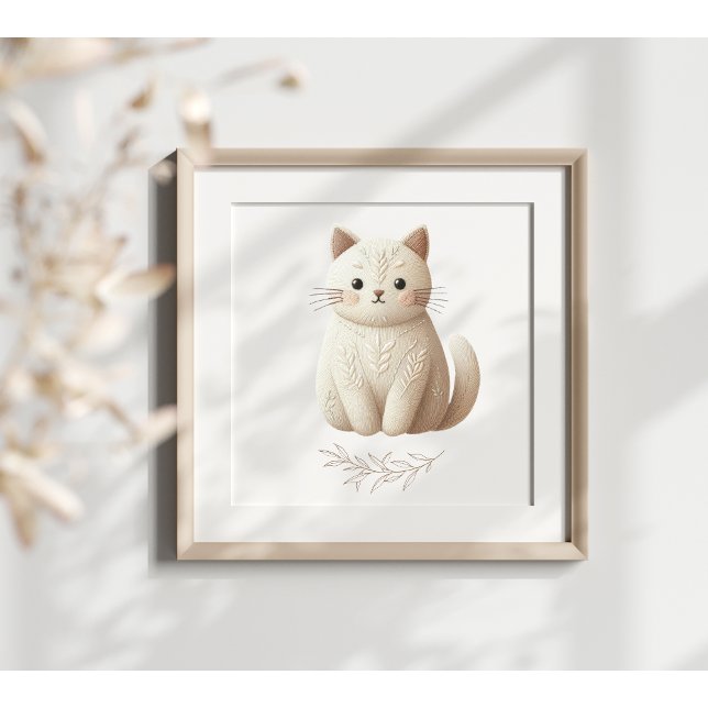 Creamy Beige Kattunge Boho Embroized Cat Poster (Skapare uppladdad)