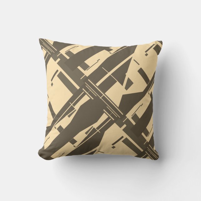 Creamy Beige Mörk Brown Diagonal Abstract Design Kudde (Framsida)