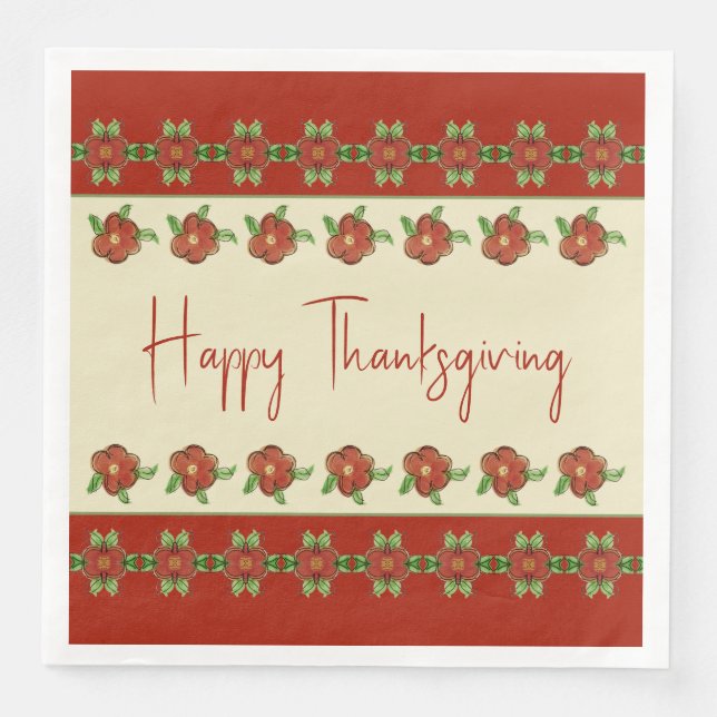 Creamy Beige Orange och Grönt Söt Pappersservett (Framsida)