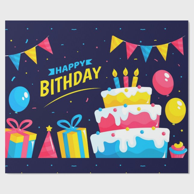 Creamy Birthday Cake Wrapping Papper Presentpapper (Platt)
