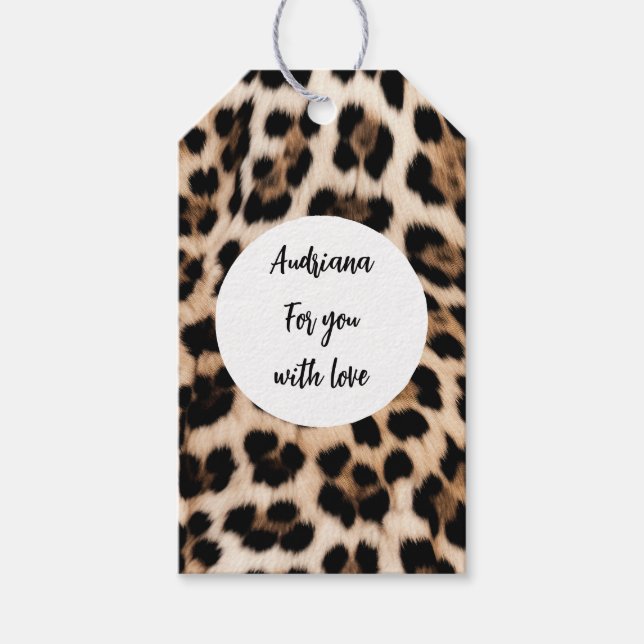 Creamy Brown Black Leopard Birthday Presentetikett (Framsidan)