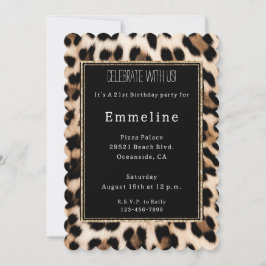 Creamy Brown Black Leopard Guld Glitter Inbjudningar