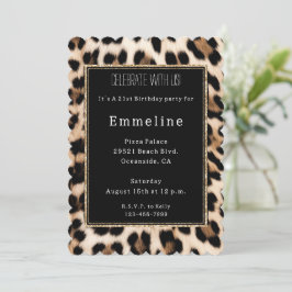 Creamy Brown Black Leopard Guld Glitter Inbjudningar