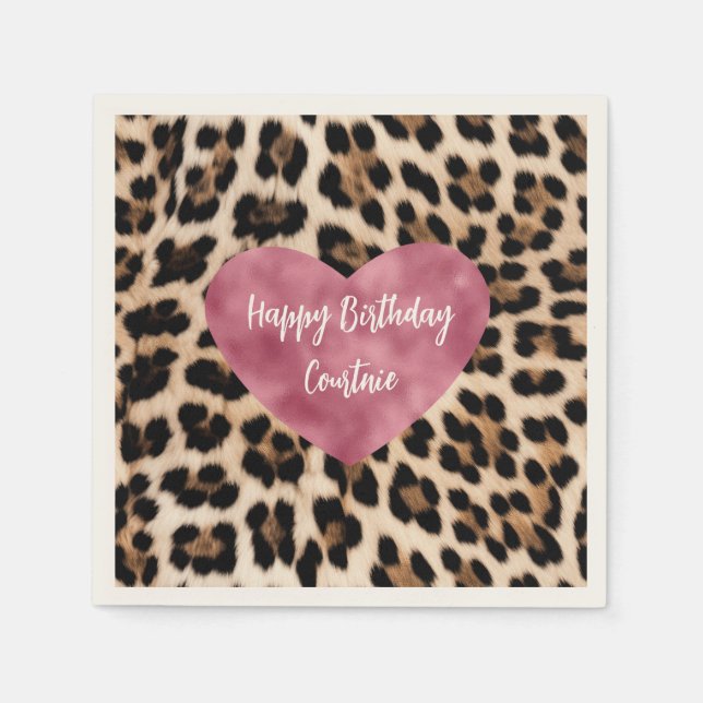 Creamy Brown Black Leopard Heart Pappersservett (Framsidan)