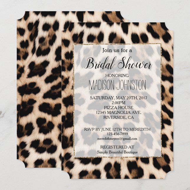 Creamy Brown Black Leopard Inbjudningar (Fram/baksida)