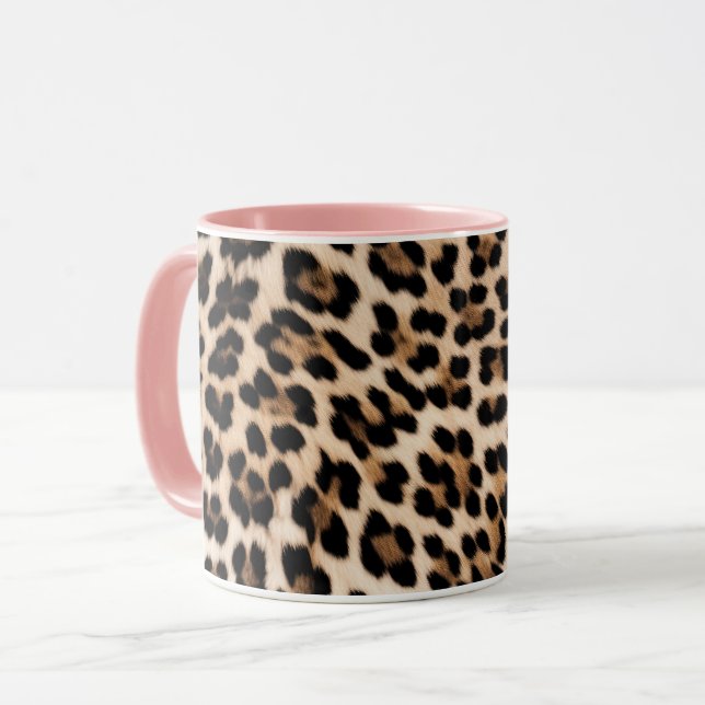 Creamy Brown Black Leopard Skriv ut Mugg (Framsida vänster)