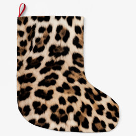 Creamy Brown Black Leopard Stor Julstrumpa