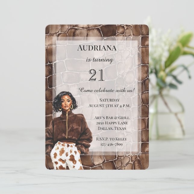 Creamy Brown Chocolate Brown Black Woman Birthday Inbjudningar (Stående Fram)