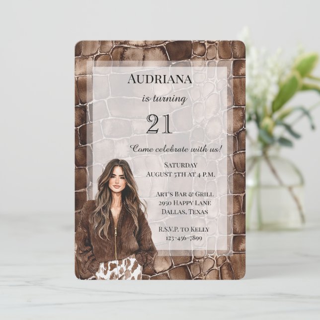 Creamy Brown Chocolate Brown Hair Girl Birthday Inbjudningar (Stående Fram)