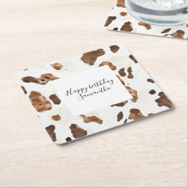 Creamy Brown Chocolate Cow Skriv ut Djurfödelsedag Underlägg Papper Kvadrat