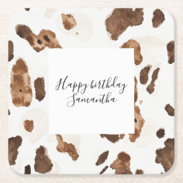 Creamy Brown Chocolate Cow Skriv ut Djurfödelsedag Underlägg Papper Kvadrat