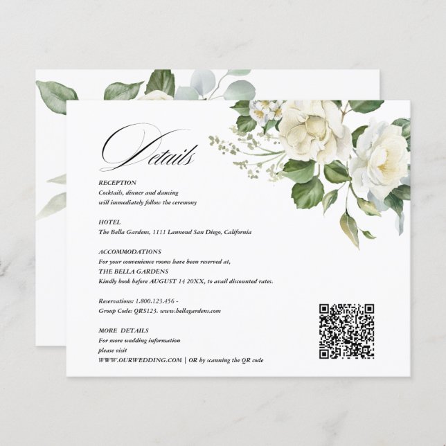Creamy Floral Eucalyptus QR code Details Wedding (Fram/baksida)