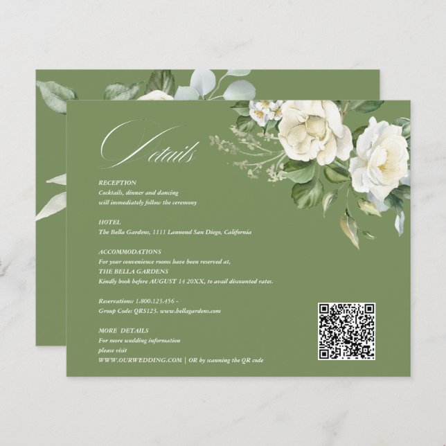 Creamy Floral Eucalyptus QR code Details Wedding (Fram/baksida)