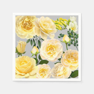 Creamy Gul ros Vintage Blommigt på Grått Pappersservett