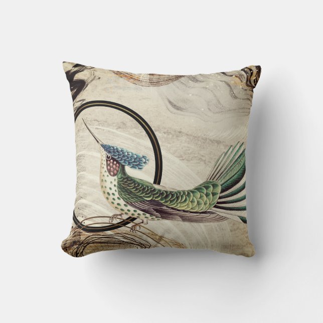 Creamy Ivory Artistic Abstrakt Hummingbird Design Kudde (Framsida)