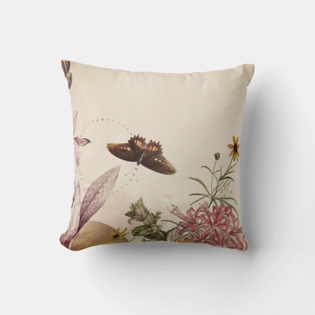 Creamy Ivory Nature Scene Cat's Klo Butterfly Kudde (Framsida)