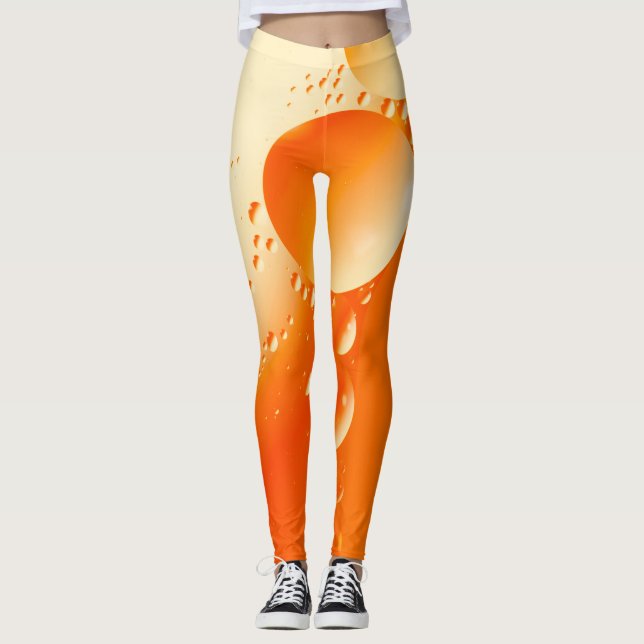 Creamy Orange Färg Circular Abstract Design Leggings (Framsida)