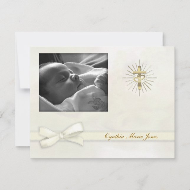 Creamy Pastel Christening Photo Inbjudan (Framsida)
