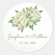 Creamy Peonies Watercolor Wedding Stickers