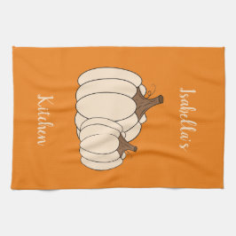 Creamy Pumpkins Orange Kitchen Towel med Namn Kökshandduk