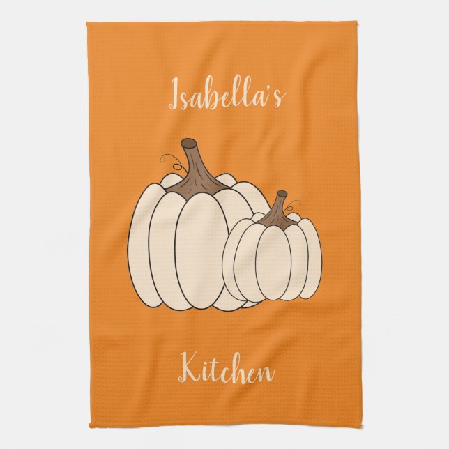 Creamy Pumpkins Orange Kitchen Towel med Namn Kökshandduk (Vertikal)