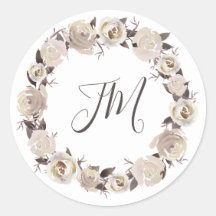 Creamy Ro Blommigt Utandning Monogram Bröllop