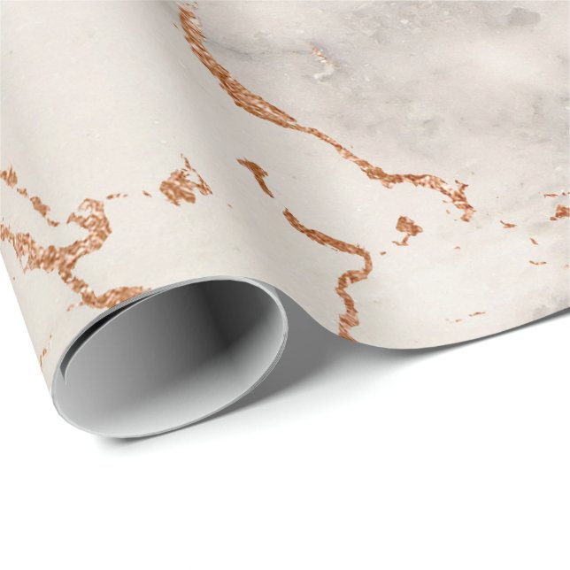 Creamy Ro Coral  Silver Grått Marble Stone Presentpapper (Rullad Hörn)