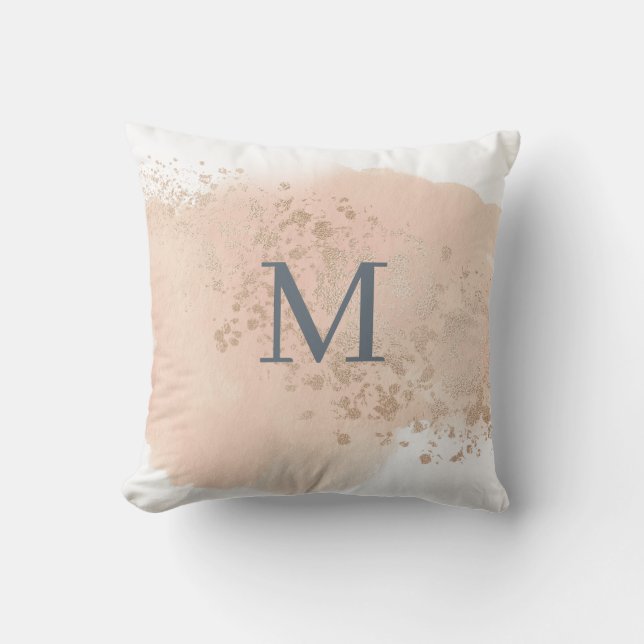 Creamy  Rosa Blue och Guld Monogram Kudde (Framsida)