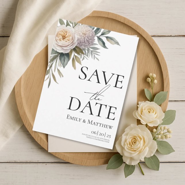 Creamy White And Lilac Floral Save The Date Spara Datumet (Skapare uppladdad)