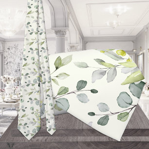 Creamy White Eucalyptus Greenery Bröllop Neck Tie Slips