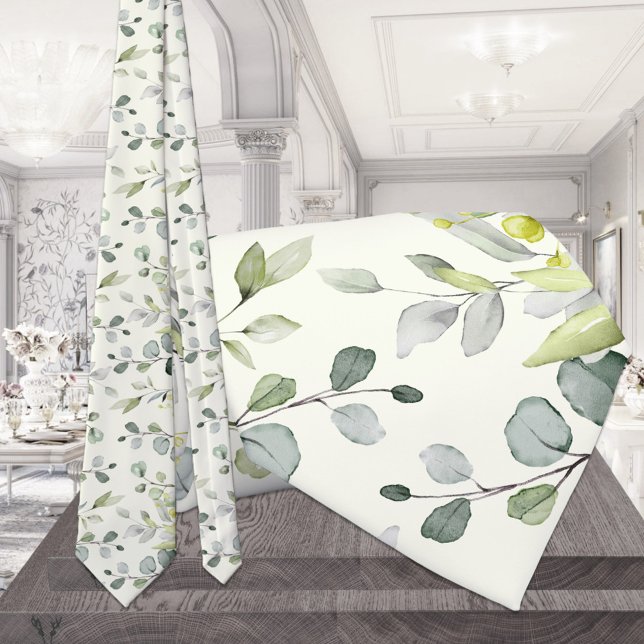 Creamy White Eucalyptus Greenery Bröllop Neck Tie Slips (Skapare uppladdad)