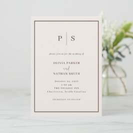 Creamy White Minimal and Chic Brown Border Wedding Inbjudningar