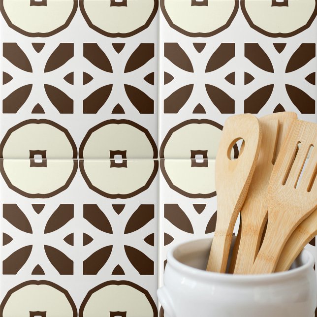 Creamy White och Brown Mosaic Geometric Mönster Kakelplatta (Skapare uppladdad)