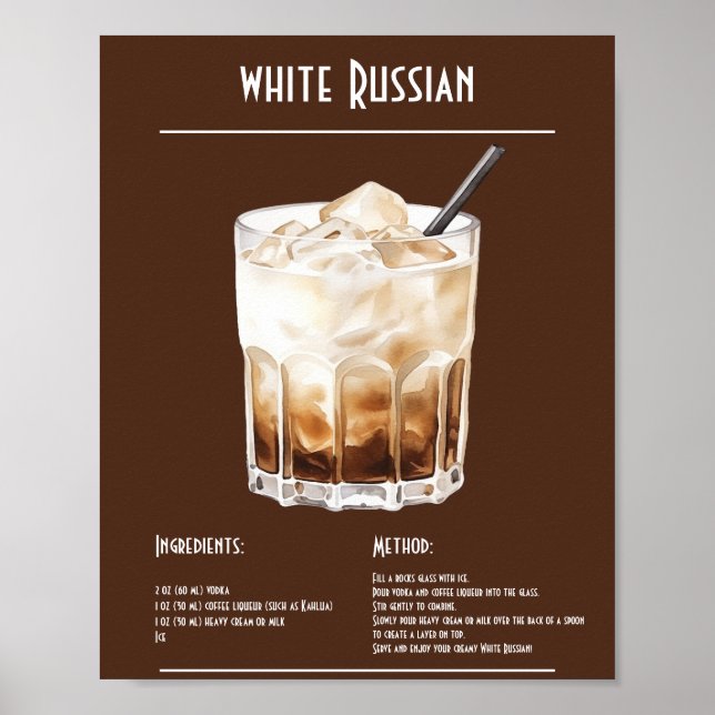 Creamy White Russian Recipe Pub Poster (Framsidan)