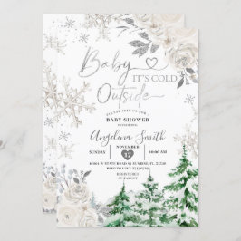 Creamy White Snowflake Blommigt Forest Baby Shower Inbjudningar