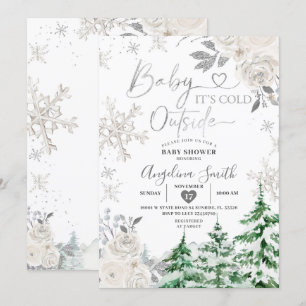 Creamy White Snowflake Blommigt Forest Baby Shower Inbjudningar