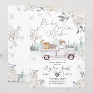 Creamy White Snowflake Blommigt Lastbil Baby Showe Inbjudningar