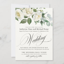 CreamyFloral Eucalyptus Script Calligraphy Wedding Inbjudningar