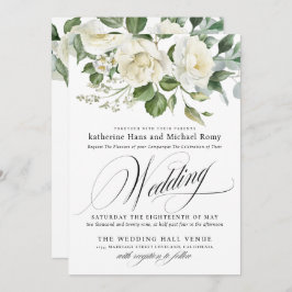 CreamyFloral Eucalyptus Script Calligraphy Wedding Inbjudningar