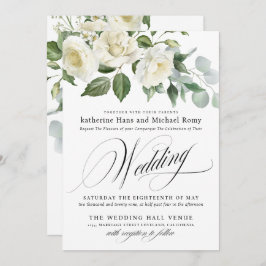 CreamyFloral Eucalyptus Script Calligraphy Wedding Inbjudningar