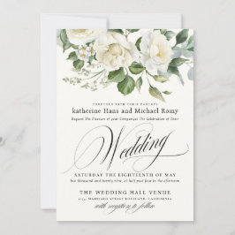 CreamyFloral Eucalyptus Script Calligraphy Wedding Inbjudningar
