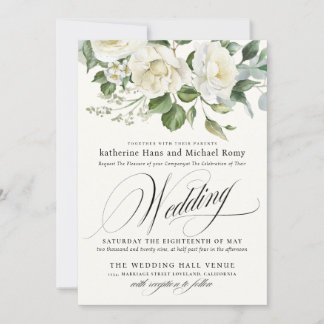 CreamyFloral Eucalyptus Script Calligraphy Wedding Inbjudningar