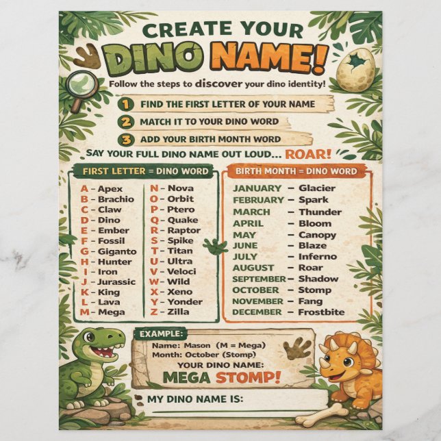 Create Your Name Dinosaur Party Game (Framsida)