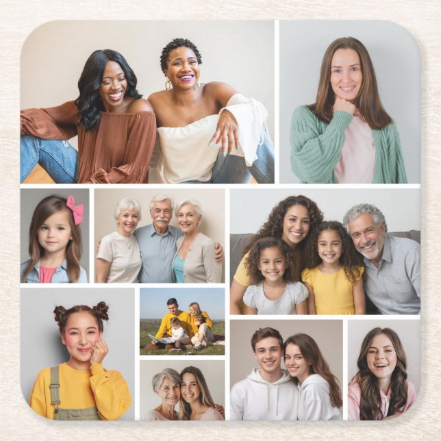 Create Your Own 10 Photo Collage Underlägg Papper Kvadrat (Framsidan)