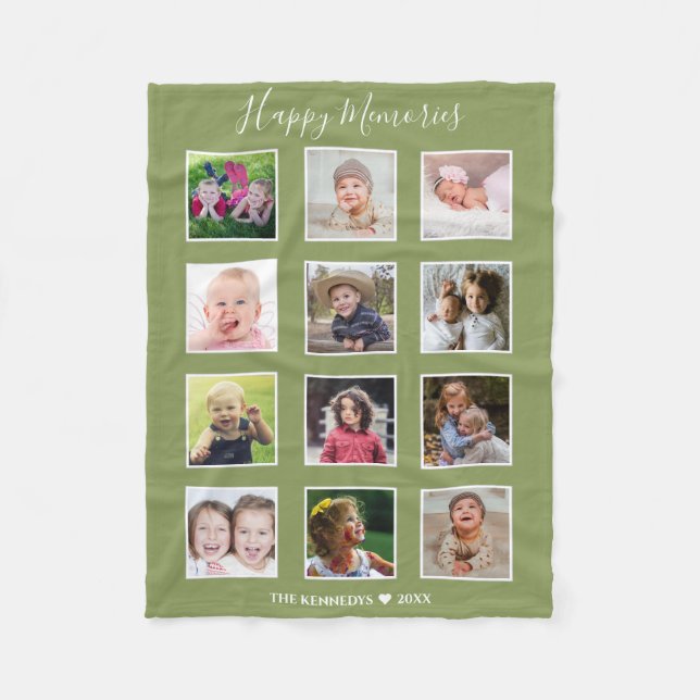 Create Your Own 12 Family Photo Collage Green   Fleecefilt (Framsidan)