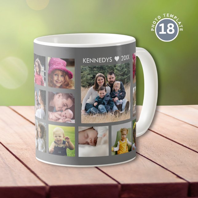 Create Your Own 18 Photo Collage Family Name Gray Kaffemugg (Skapare uppladdad)