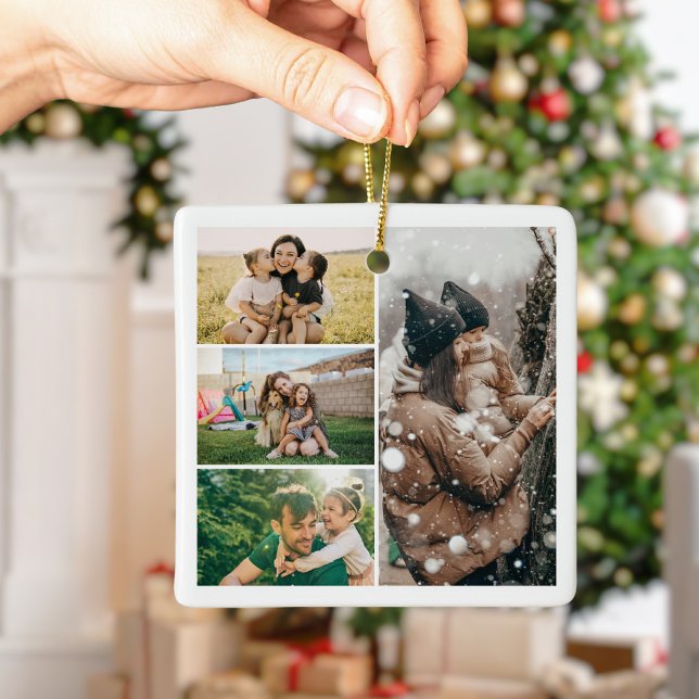 Create Your Own 4 Photo Collage Christmas Julgransprydnad Keramik (Skapare uppladdad)