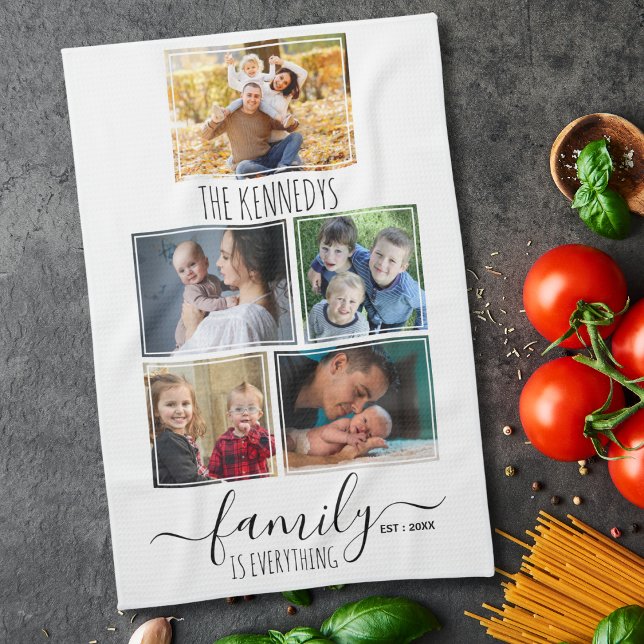 Create Your Own 5 Photo Collage Family Quote Name Kökshandduk (Skapare uppladdad)