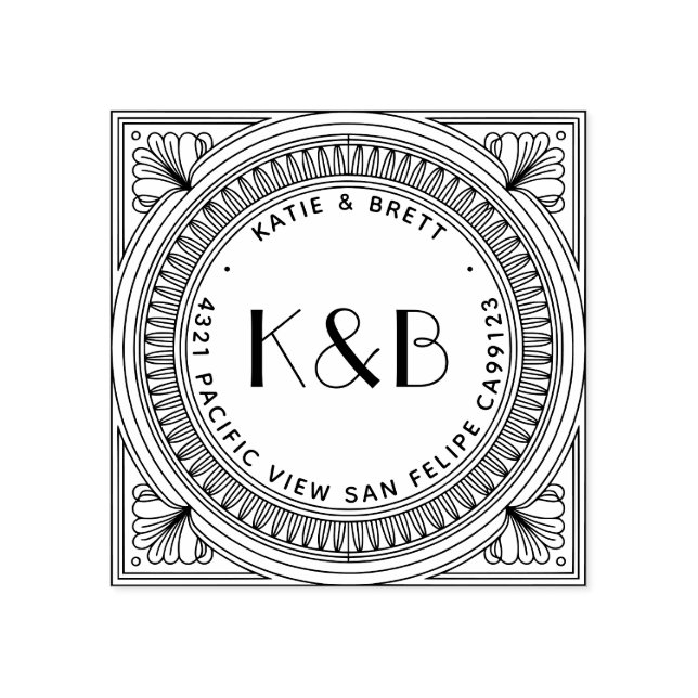 Create Your Own Art Deco Wooden Address Stämpel (Tryck)