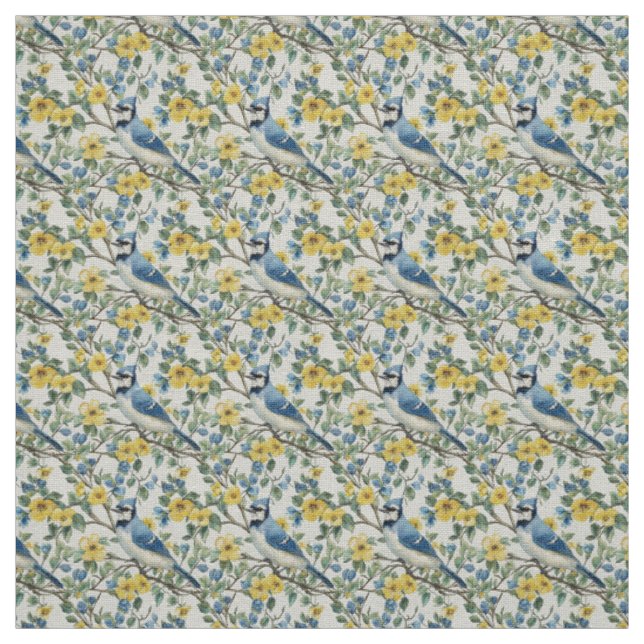 Create Your Own Blue Jays Yellow Flowers Tyg (Prov)